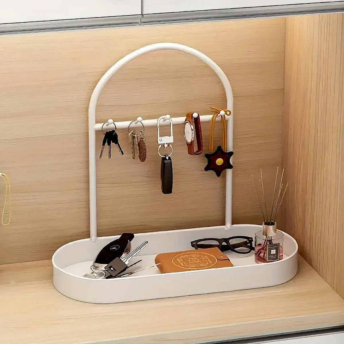 Versatile Entryway Storage Rack Waterproof Metal Key Holder Decorative Desktop - Black