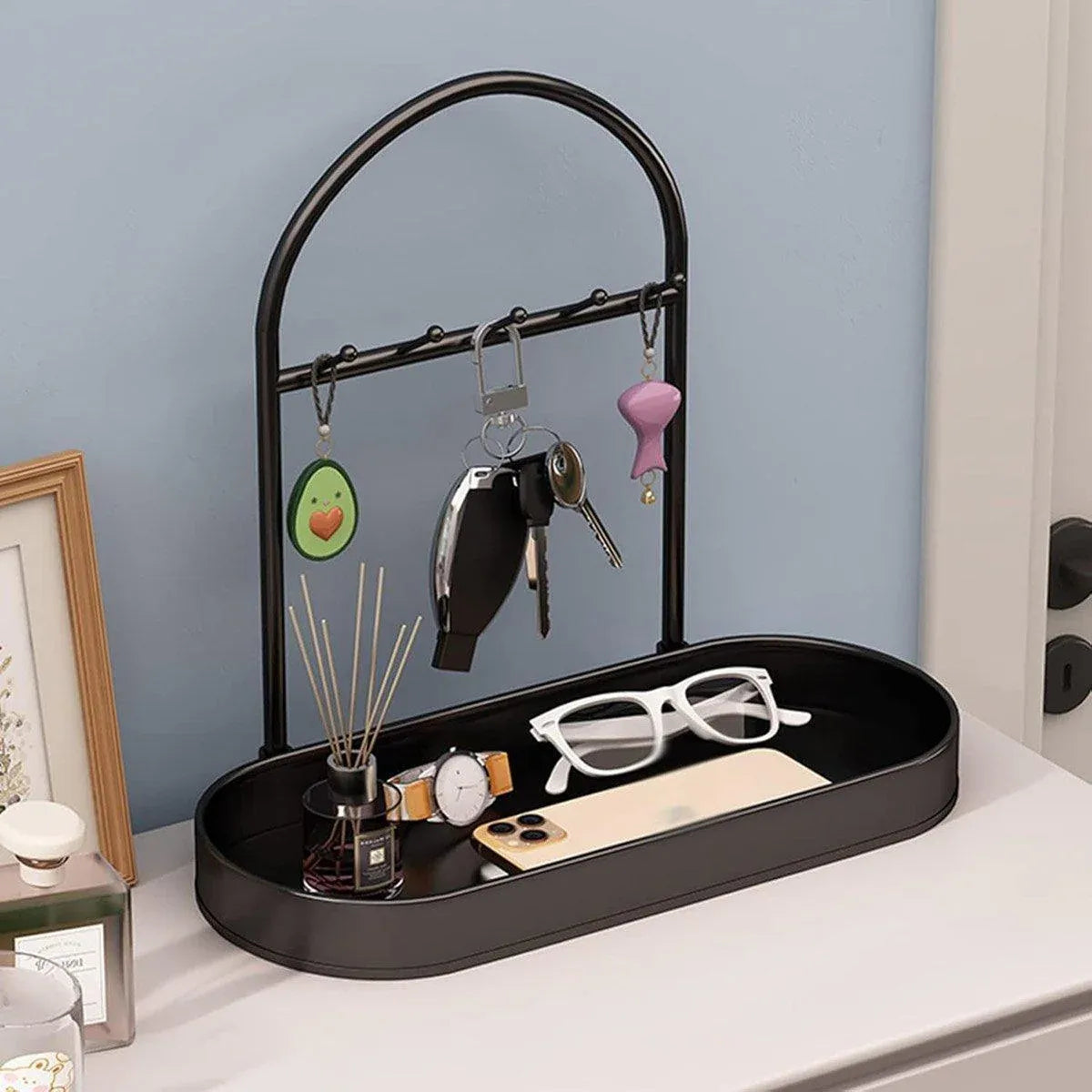 Versatile Entryway Storage Rack Waterproof Metal Key Holder Decorative Desktop - Black