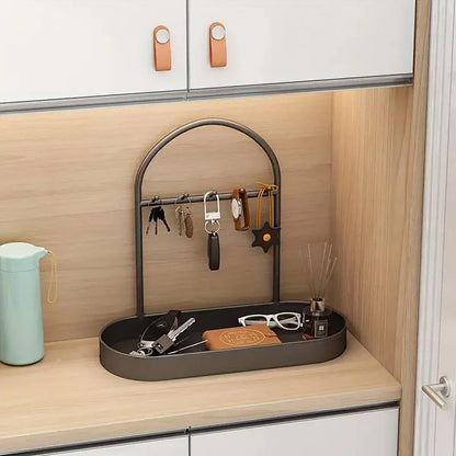 Versatile Entryway Storage Rack Waterproof Metal Key Holder Decorative Desktop - Black