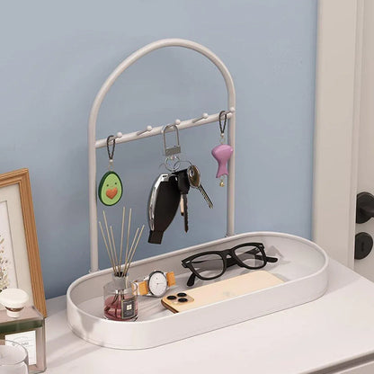 Versatile Entryway Storage Rack Waterproof Metal Key Holder Decorative Desktop - Black