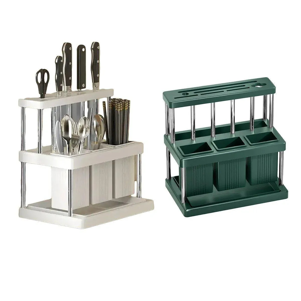 Cutlery Holder Storage Caddy Kitchen Utensil Drying Rack For Spoon Fork Knife - Green