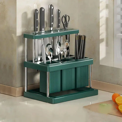 Cutlery Holder Storage Caddy Kitchen Utensil Drying Rack For Spoon Fork Knife - Green