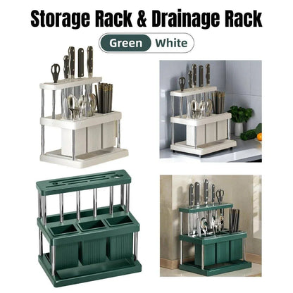 Cutlery Holder Storage Caddy Kitchen Utensil Drying Rack For Spoon Fork Knife - Green