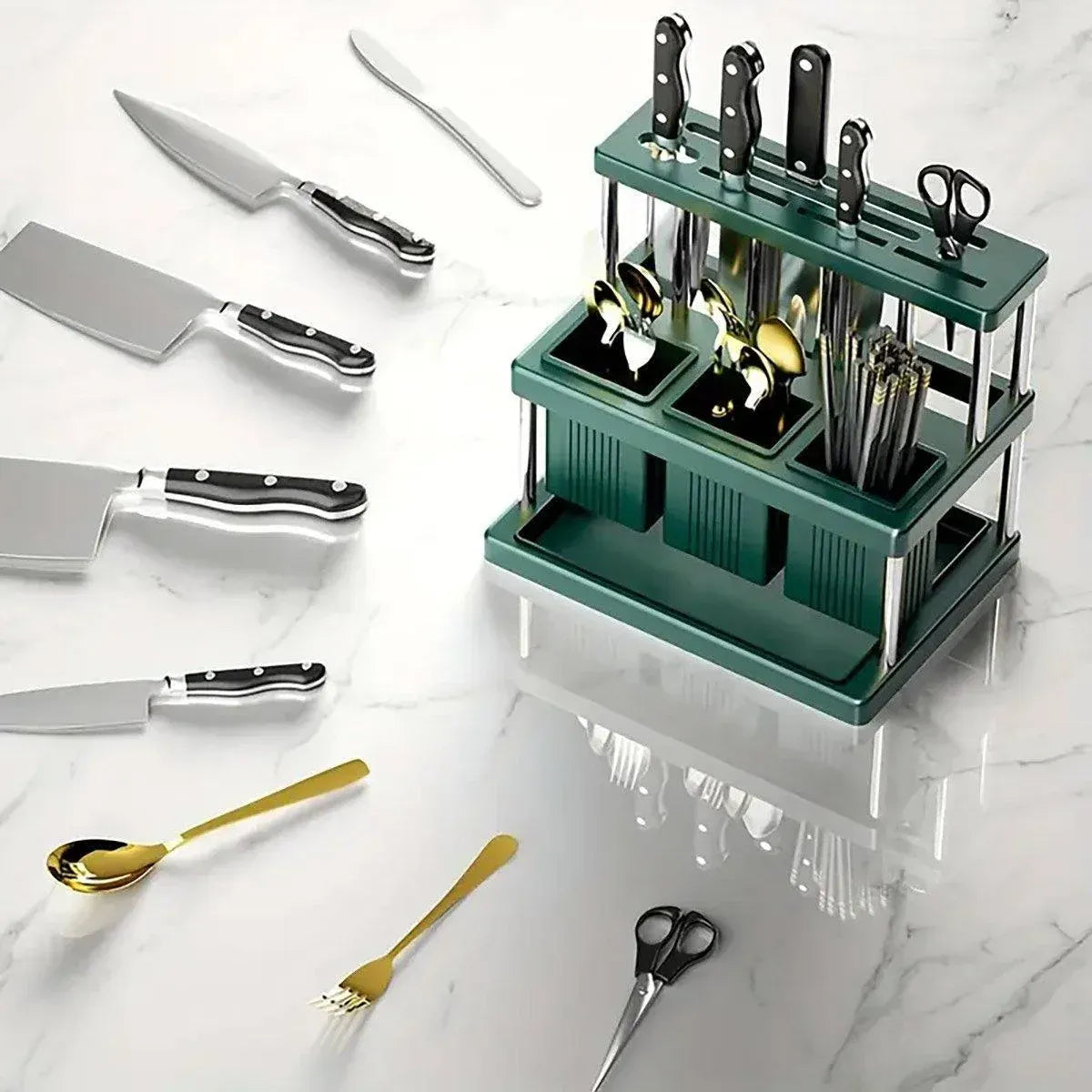 Cutlery Holder Storage Caddy Kitchen Utensil Drying Rack For Spoon Fork Knife - White