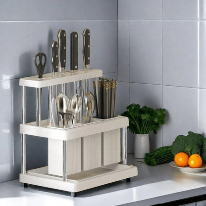 Cutlery Holder Storage Caddy Kitchen Utensil Drying Rack For Spoon Fork Knife - White