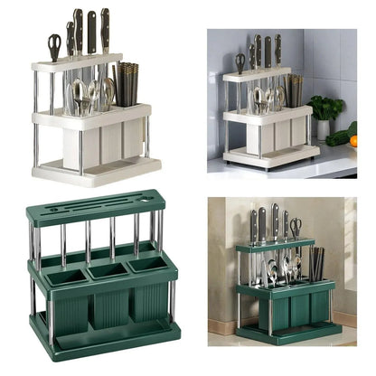 Cutlery Holder Storage Caddy Kitchen Utensil Drying Rack For Spoon Fork Knife - White
