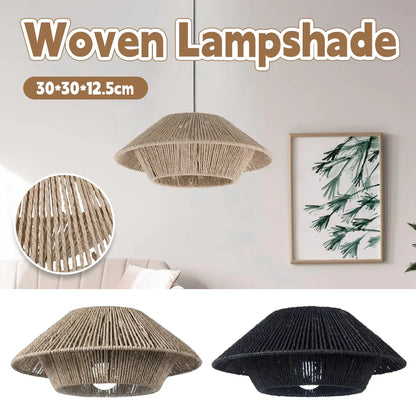 Hand Woven Paper Rope Pendant Lampshade Boho Rattan Style - Black
