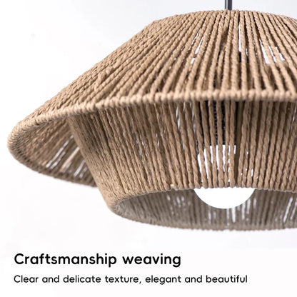 Hand Woven Paper Rope Pendant Lampshade Boho Rattan Style - Black