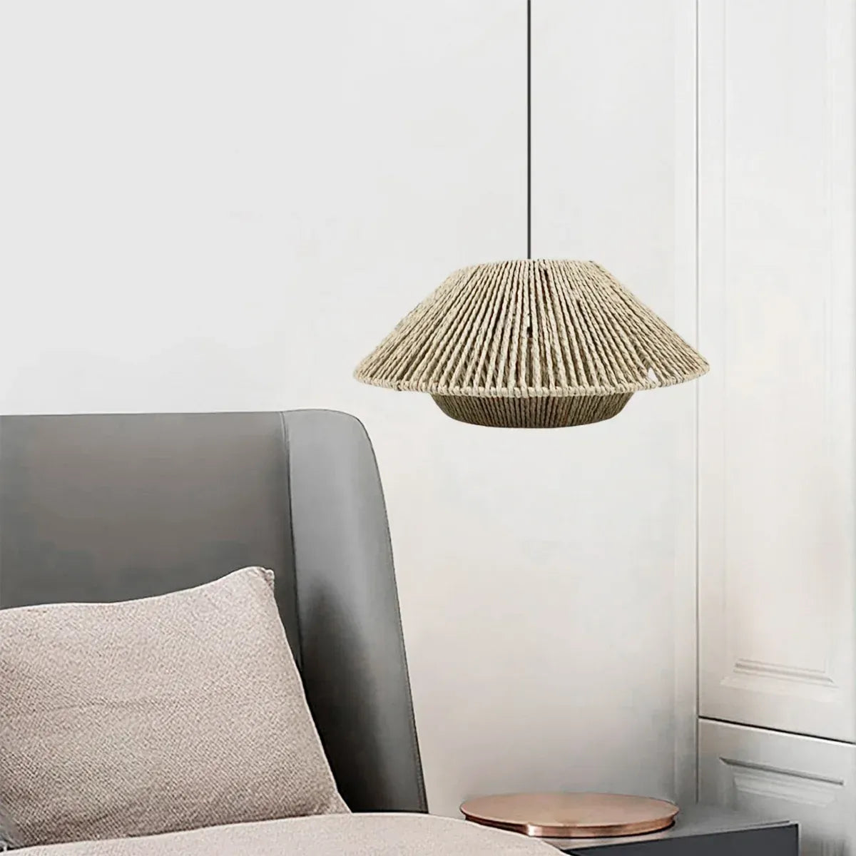Hand Woven Paper Rope Pendant Lampshade Boho Rattan Style - Black