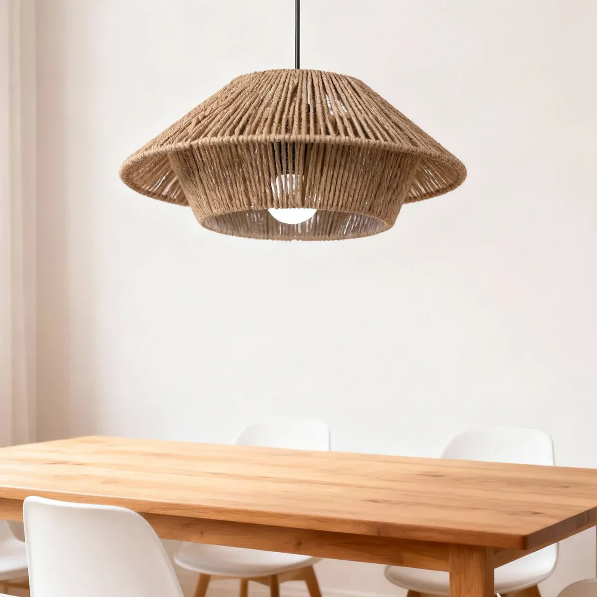 Hand Woven Paper Rope Pendant Lampshade Boho Rattan Style - Black