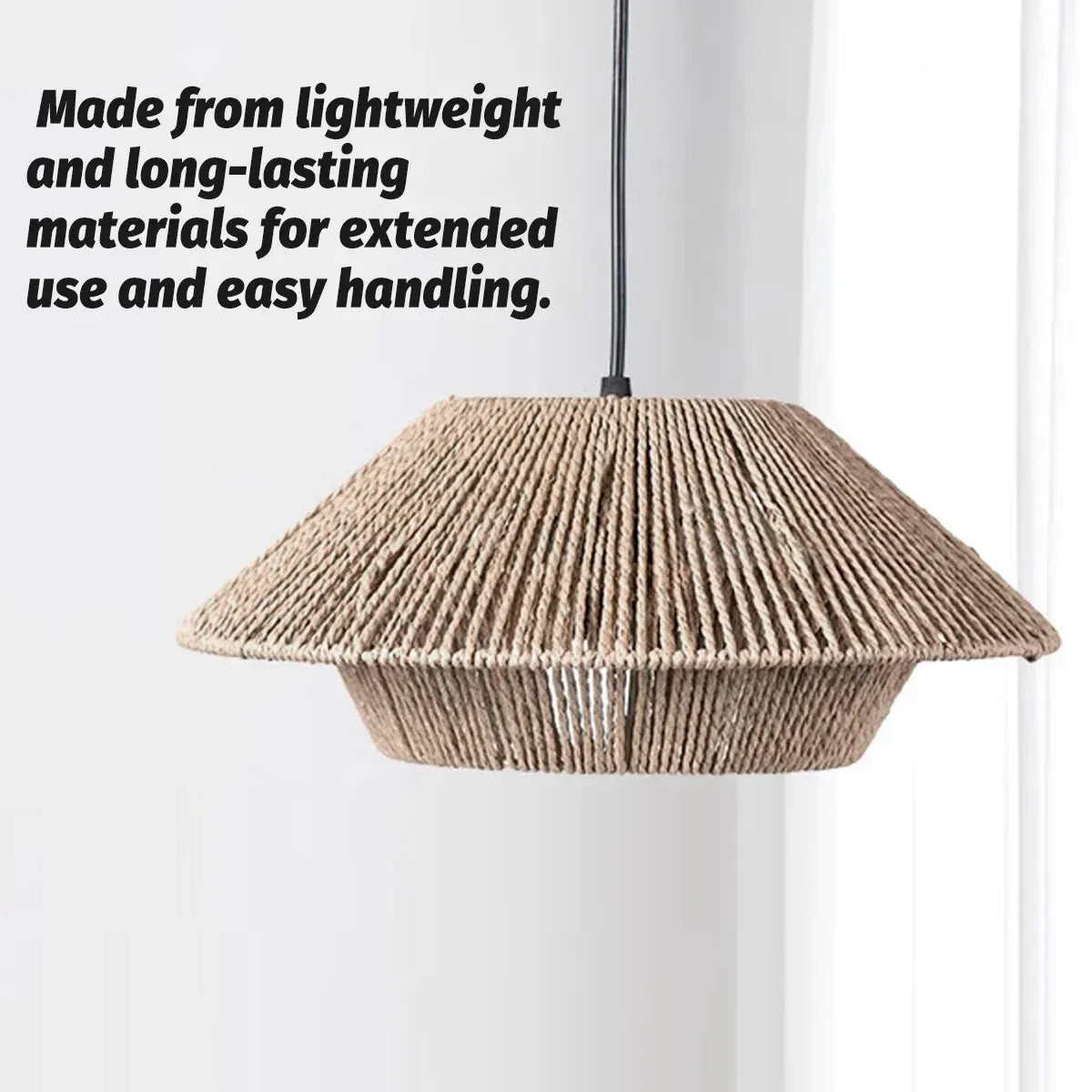Hand Woven Paper Rope Pendant Lampshade Boho Rattan Style - Black