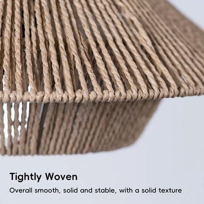 Hand Woven Paper Rope Pendant Lampshade Boho Rattan Style - Black