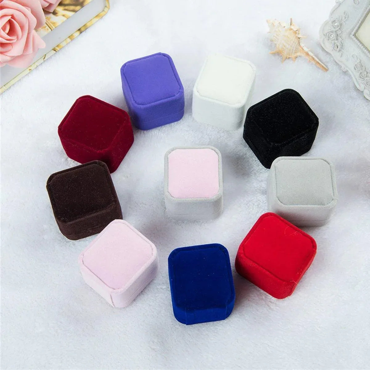 10X Flannel Ring Jewelry Earring Ring Jewelry Boxes Exquisite Gift Organizer - Pink Grey