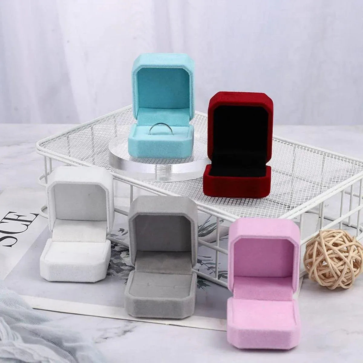 10X Flannel Ring Jewelry Earring Ring Jewelry Boxes Exquisite Gift Organizer - Pink Grey