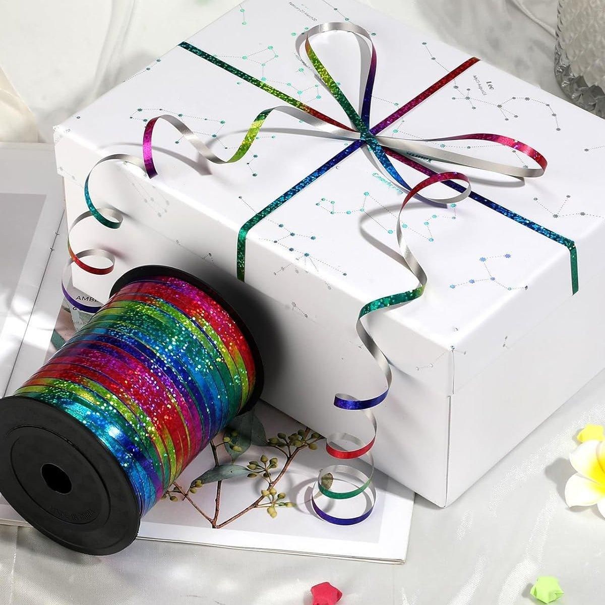 400m Glitter Laser Ribbon for Balloons Birthday Party Banners Pull String Tie
