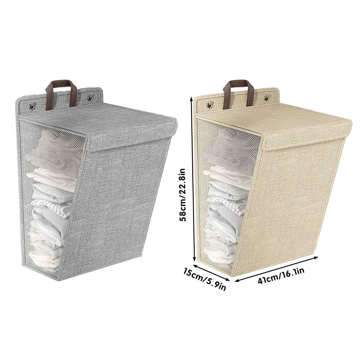 Foldable Laundry Basket Wall Mounted Clothes Storage Basket Household Organizer - Beige