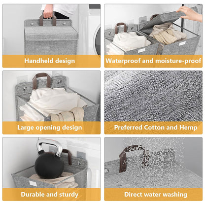 Foldable Laundry Basket Wall Mounted Clothes Storage Basket Household Organizer - Beige