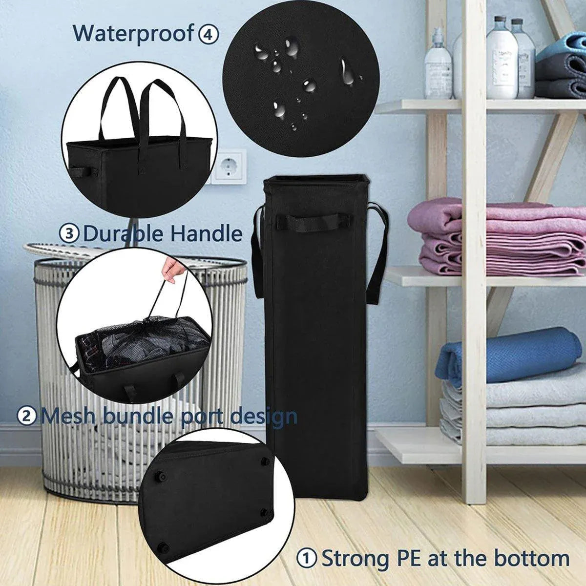 Foldable Large Capacity Oxford Cloth Laundry Basket Toy Storage Bag Household - Black