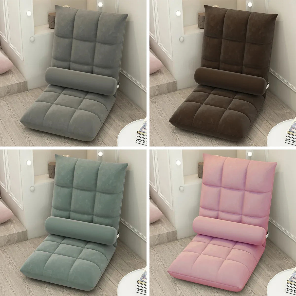 Floor Lounge Sofa Bed Chair with Lumbar Pillow Folding Adjustable Cushion - White