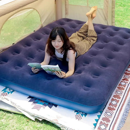 Single Inflatable Airbed 186x96cm Easy Inflate Flocked Air Mattress for Camping Guests
