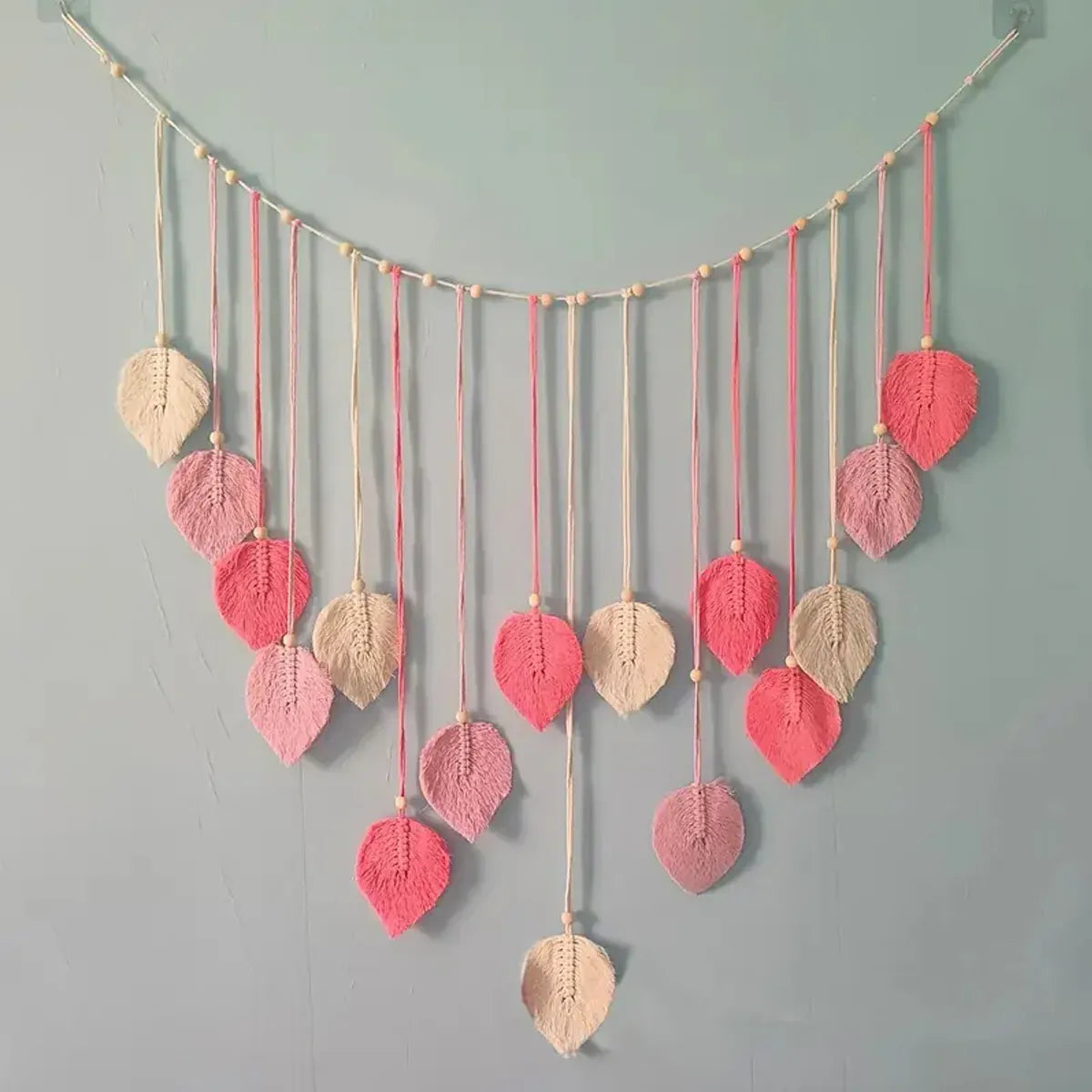 Bohemian Wall Hanging Cotton Cord Wood Bead Tassel Wall Tapestry Photo Decor