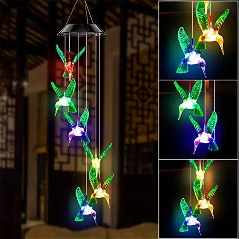 Wind Chimes Solar Powered Led Lights Changing Hanging Garden Yard Outdoor Decor - Dragonfly