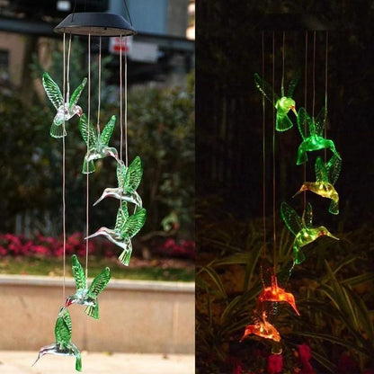 Wind Chimes Solar Powered Led Lights Changing Hanging Garden Yard Outdoor Decor - Dragonfly