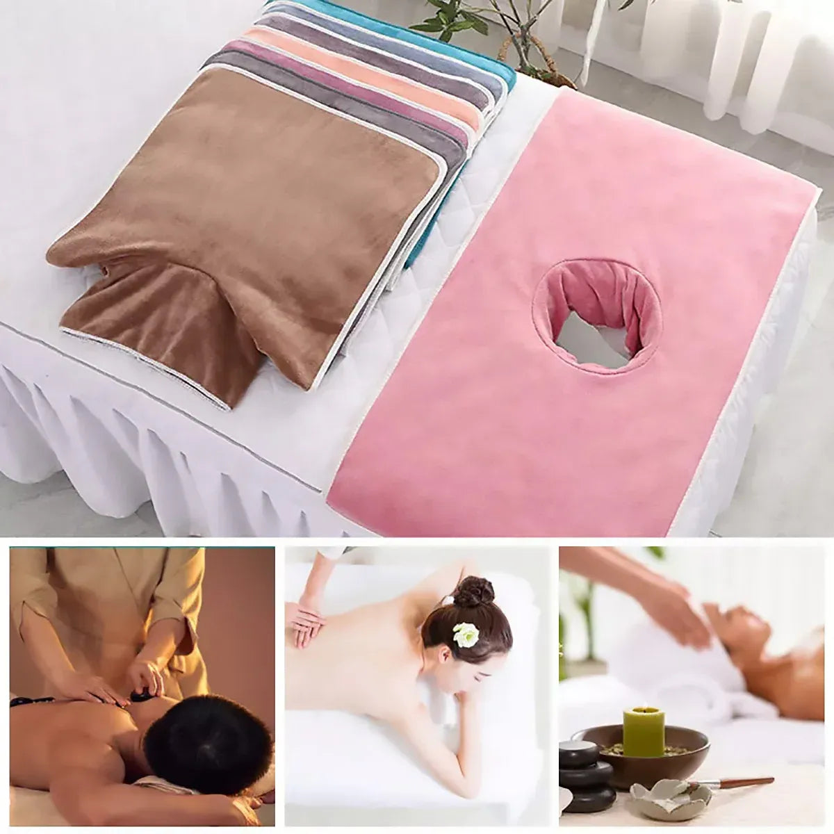 Thick Absorbent Massage Table Cover with Face Hole Soft Spa Beauty Salon Sheet - Brown
