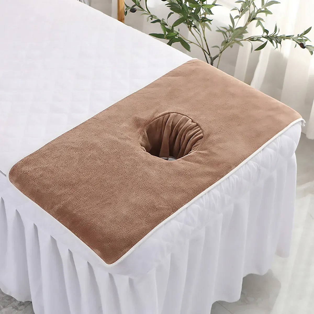 Thick Absorbent Massage Table Cover with Face Hole Soft Spa Beauty Salon Sheet - Brown