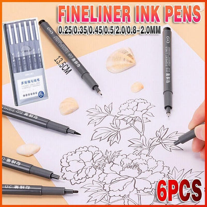 6 Pcs Set 6 Sizes Micro Pen Fineliner Ink Pens Waterproof Fine Point Line Black