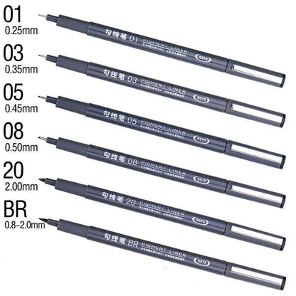 6 Pcs Set 6 Sizes Micro Pen Fineliner Ink Pens Waterproof Fine Point Line Black