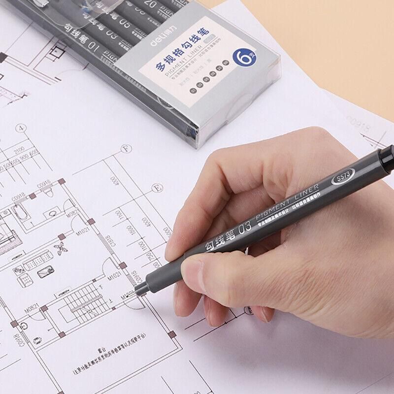 6 Pcs Set 6 Sizes Micro Pen Fineliner Ink Pens Waterproof Fine Point Line Black