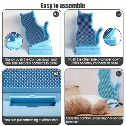 Fixed Tease Cat Scrubber Massage Brush Scratching Toy for Cats Grooming Brush - Pink