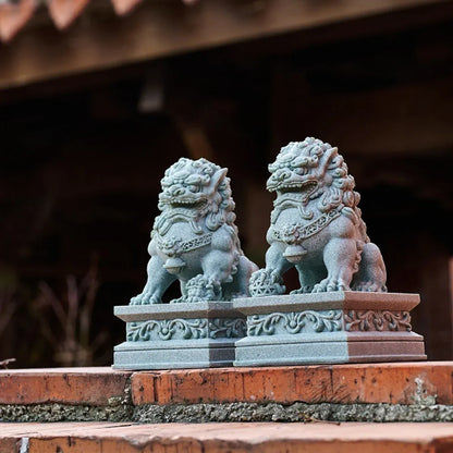 1 Pair Chinese Style Small Stone Lion Decoration Home Desktop Decor Art Craft