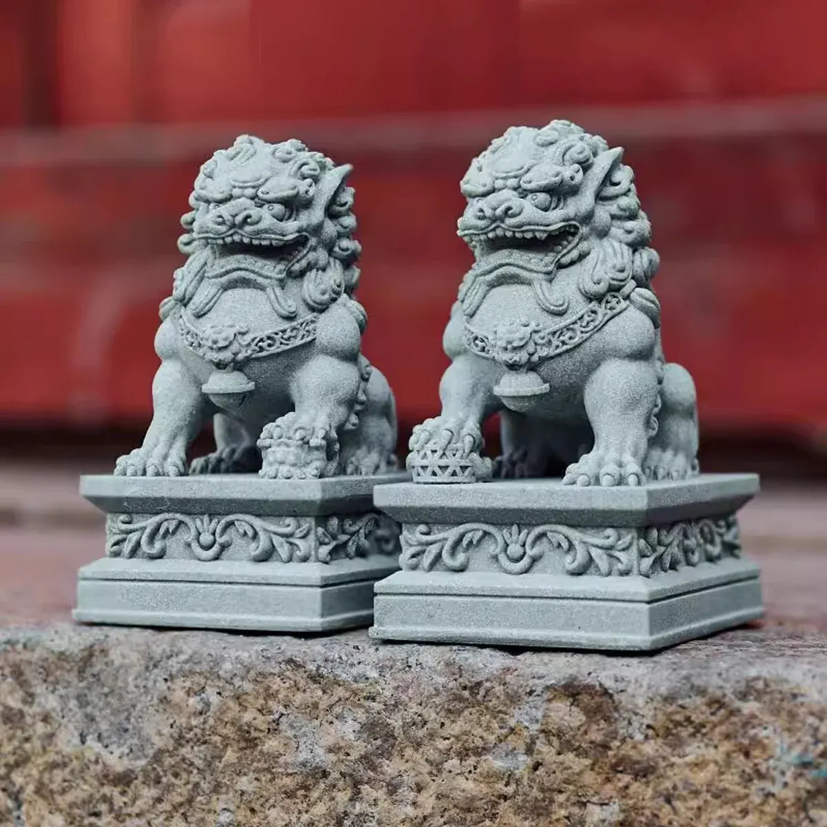 1 Pair Chinese Style Small Stone Lion Decoration Home Desktop Decor Art Craft