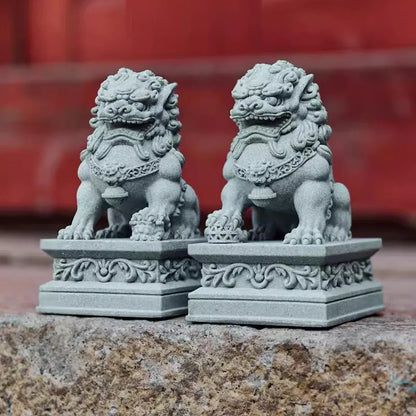 1 Pair Chinese Style Small Stone Lion Decoration Home Desktop Decor Art Craft