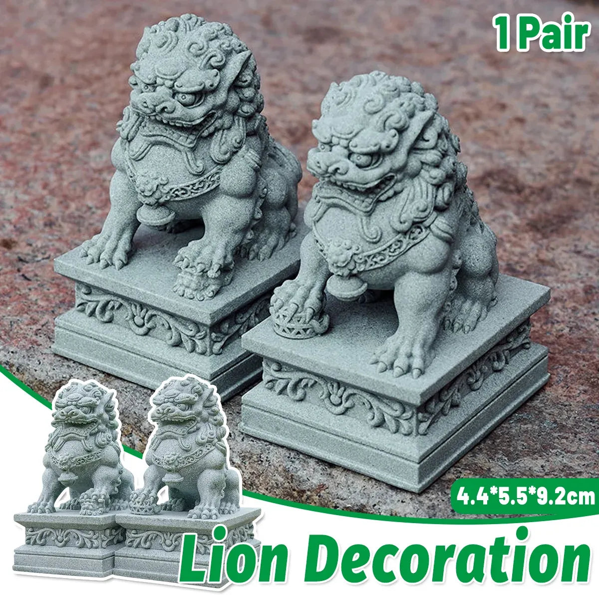 1 Pair Chinese Style Small Stone Lion Decoration Home Desktop Decor Art Craft
