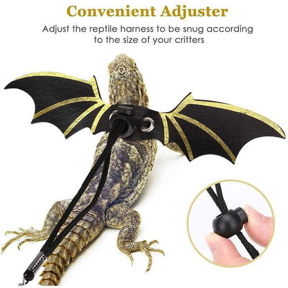 Lizard Harness Leash with Bat Wings Adjustable Reptile Lead for Bearded Dragons