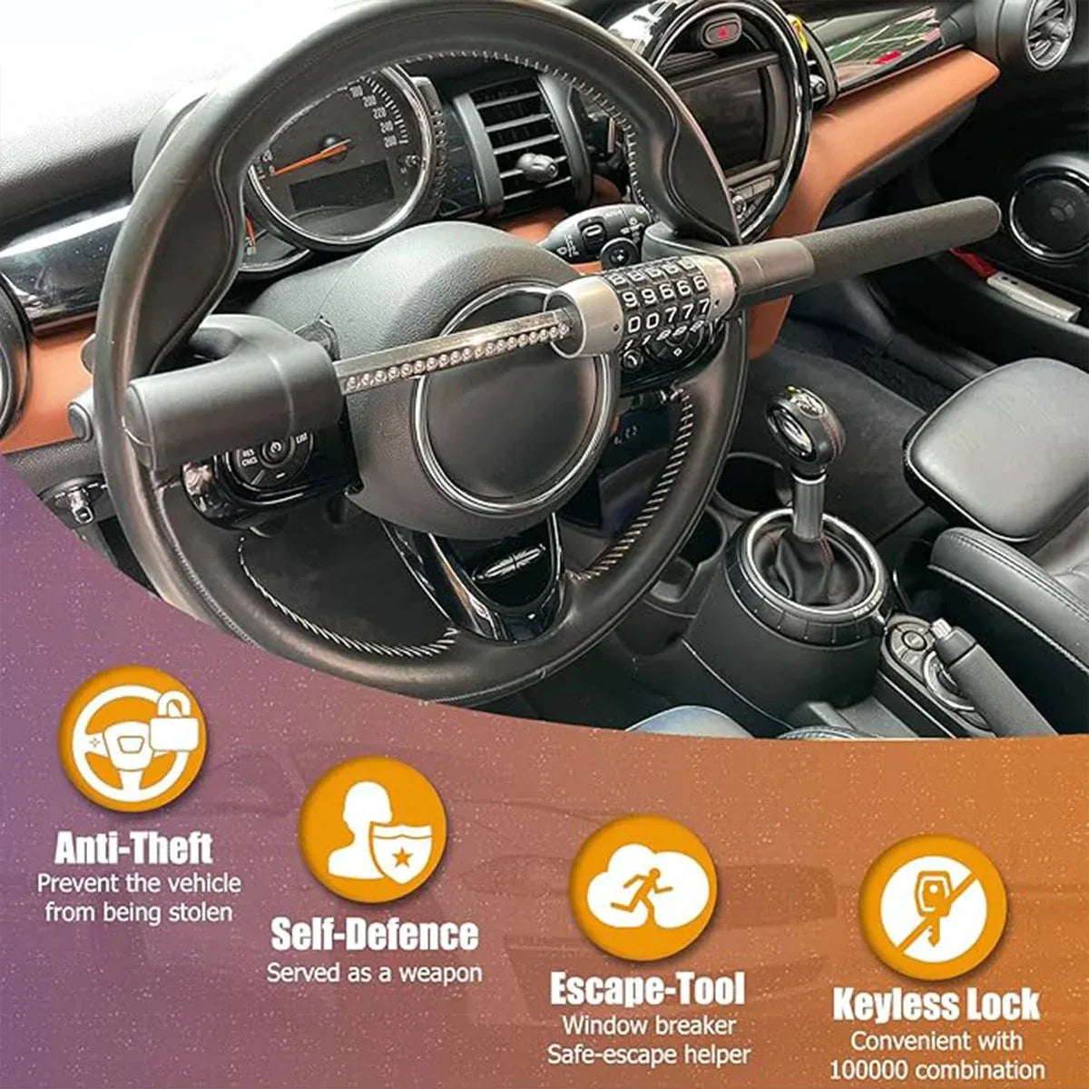 Car Steering Wheel Lock Anti Theft Security Code Lock for Vehicle Protection Use - Red