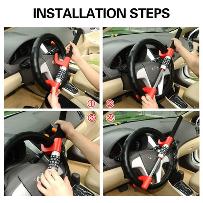 Car Steering Wheel Lock Anti Theft Security Code Lock for Vehicle Protection Use - Red