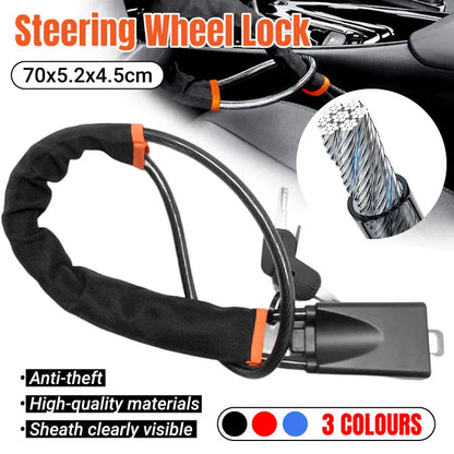 Universal Steering Wheel Lock with 3 Key Seat Car Belt Lock Anti-Theft Device - Black