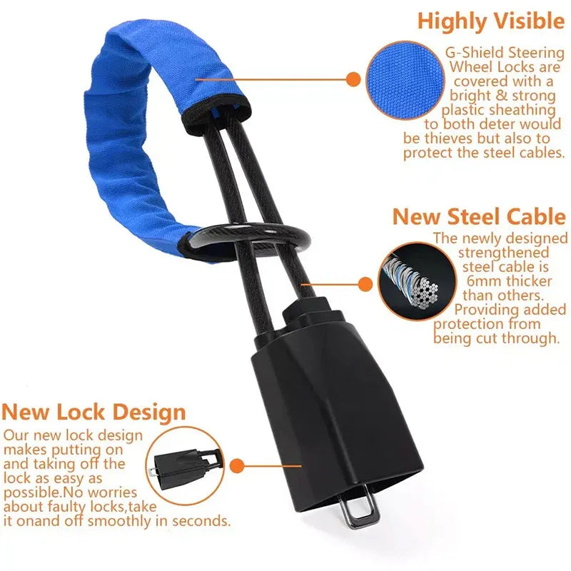 Universal Steering Wheel Lock with 3 Key Seat Car Belt Lock Anti-Theft Device - Black