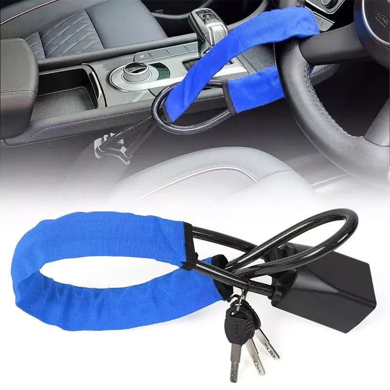 Universal Steering Wheel Lock with 3 Key Seat Car Belt Lock Anti-Theft Device - Black