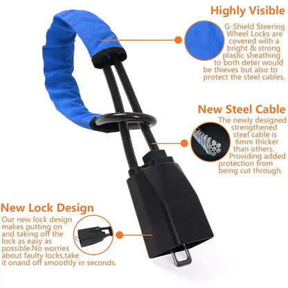 Universal Steering Wheel Lock with 3 Key Seat Car Belt Lock Anti-Theft Device - Red