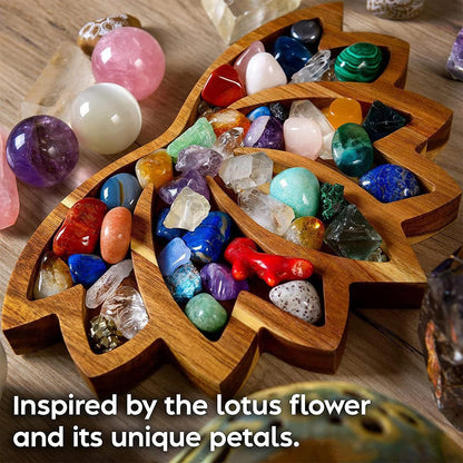 Wooden Crystal Tray Lotus Stone Display Stand Storage Holder for Home Decor