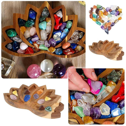 Wooden Crystal Tray Lotus Stone Display Stand Storage Holder for Home Decor