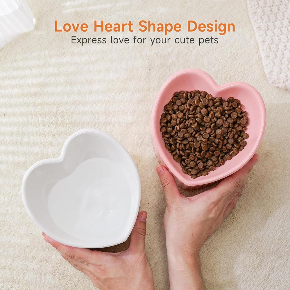 Love Shape Slanted Cat Bowl Ceramic Pet Bowl for Cats Food Water Feeding Dish - Green