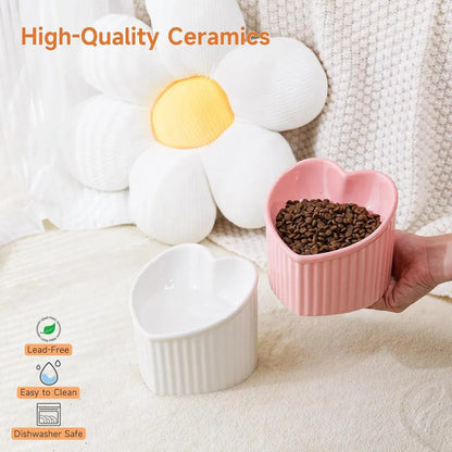 Love Shape Slanted Cat Bowl Ceramic Pet Bowl for Cats Food Water Feeding Dish - Green