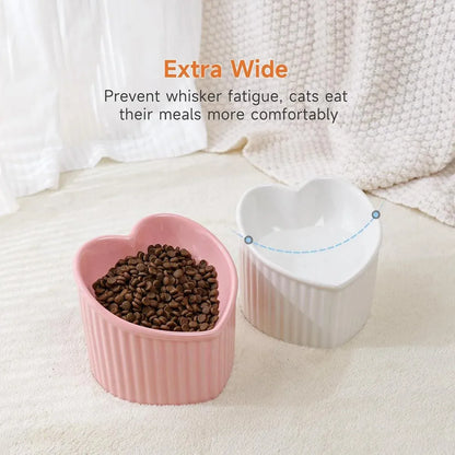 Love Shape Slanted Cat Bowl Ceramic Pet Bowl for Cats Food Water Feeding Dish - Green