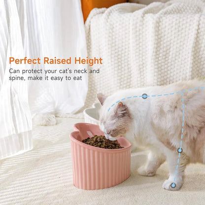 Love Shape Slanted Cat Bowl Ceramic Pet Bowl for Cats Food Water Feeding Dish - Green
